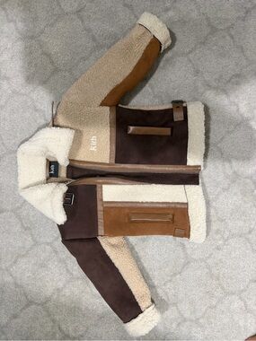 Kith Kids Colorblock Shearling-Trim Jacket in Brown, Tan, Cream